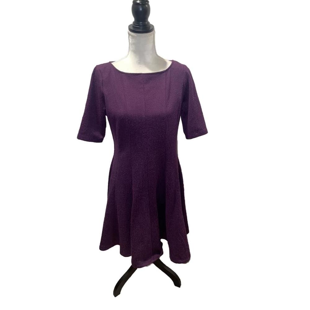 Women’s Danny And Nicole Short Sleeve Pleatedfit And Flare Dress - Purple - 10